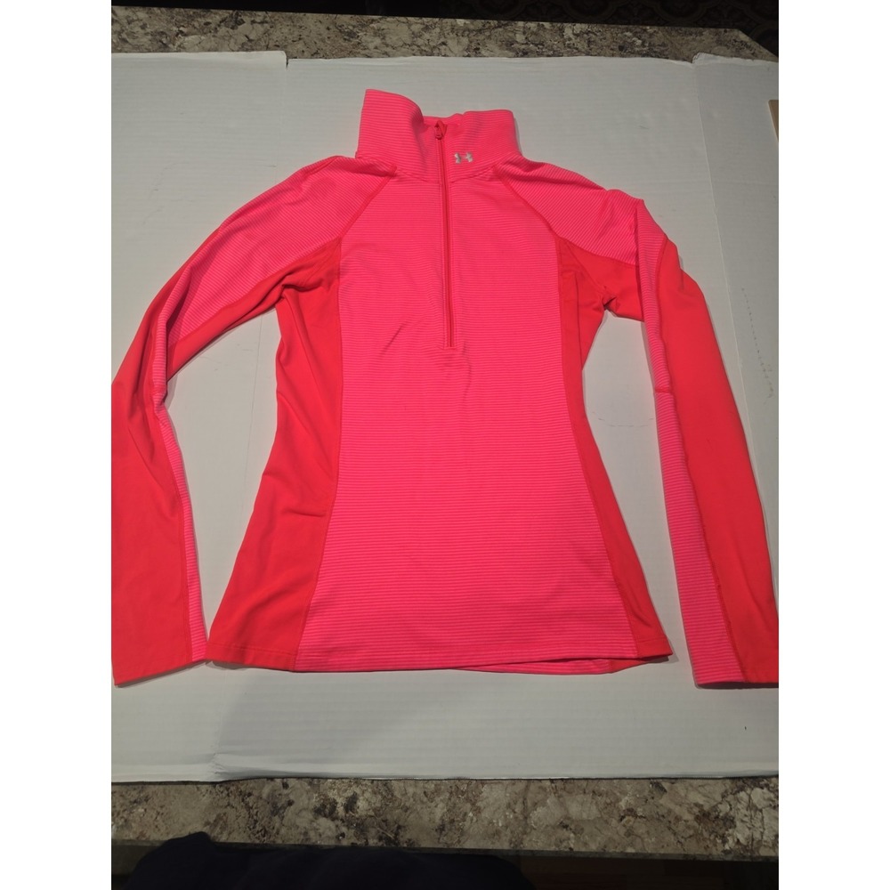 Under Armour ColdGear Womens Medium Neon Pink 1/4 Zip Pullover Fitted Athletic